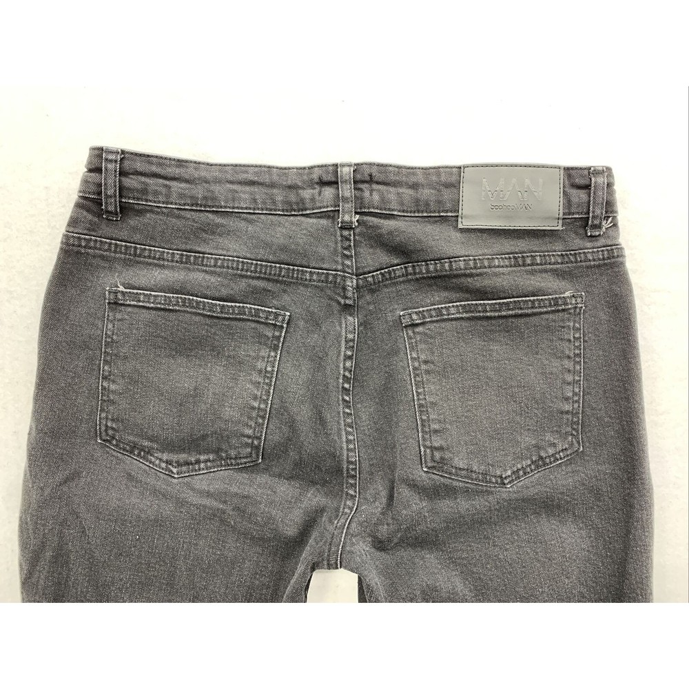 BooHoo MAN Denim Jeans Button Fly Embroidered Black Mens Size 36 Regular - Picture 11 of 14